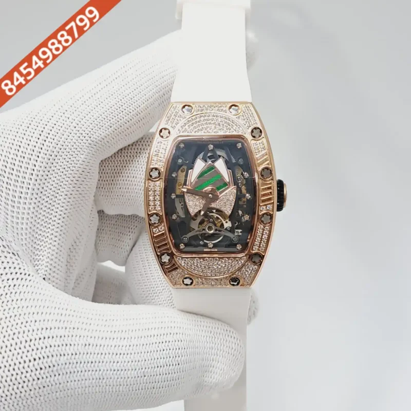 Richard Mille RM 71-01 Automatic Tourbillon Talisman Diamond Rose Gold White Rubber Strap Swiss Automatic Watch