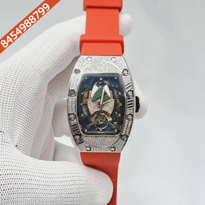 Richard Mille RM 71-01 Automatic Tourbillon Talisman Diamond Silver Red Rubber Strap Swiss Automatic Watch
