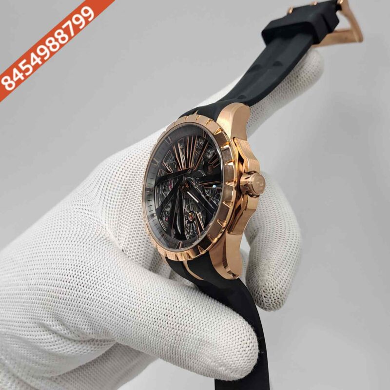 Roger Dubuis Oblvlo Cyber Skeleton Edition Rose Gold Black Dial Black Rubber Strap Swiss Automatic Watch - Image 2