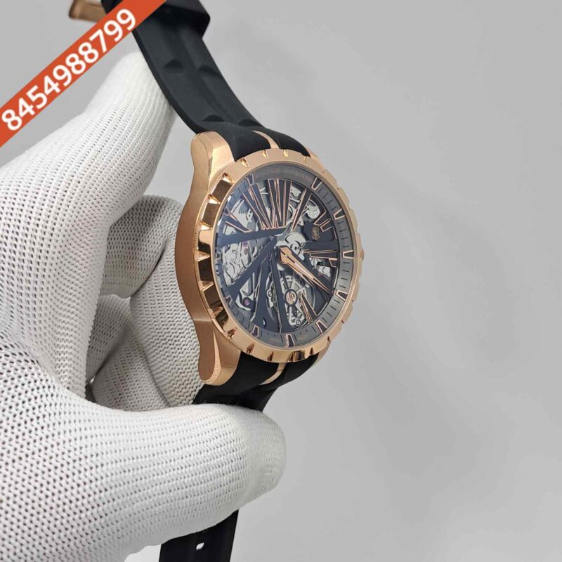 Roger Dubuis Oblvlo Cyber Skeleton Edition Rose Gold Black Dial Black Rubber Strap Swiss Automatic Watch - Image 3