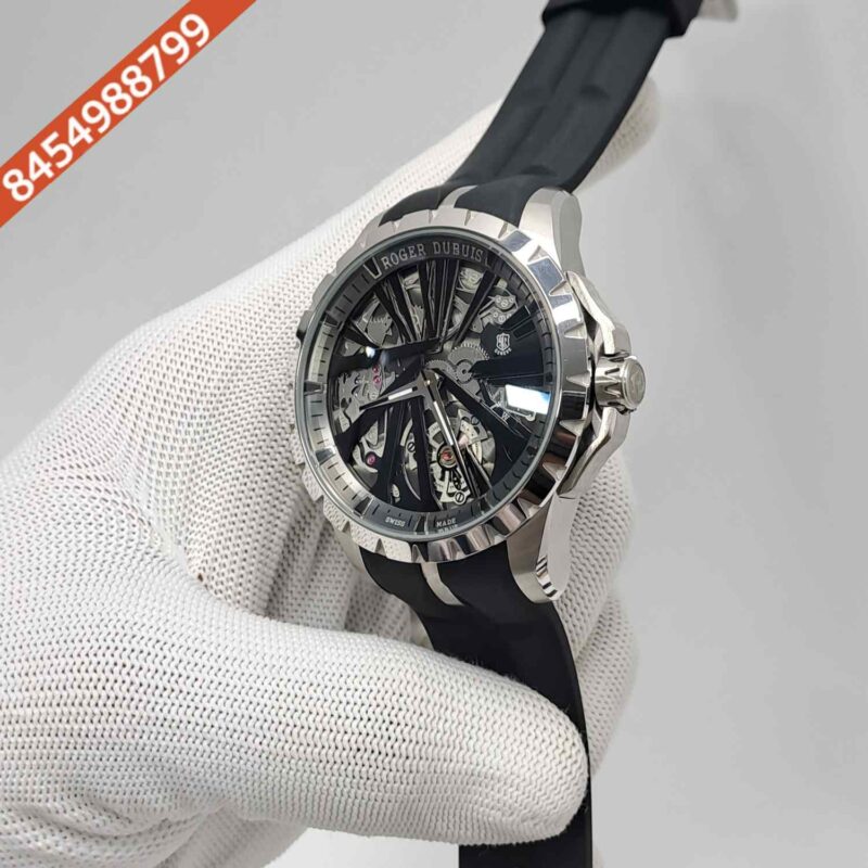 Roger Dubuis Oblvlo Cyber Skeleton Edition Silver Black Dial Black Rubber Strap Swiss Automatic Watch - Image 2