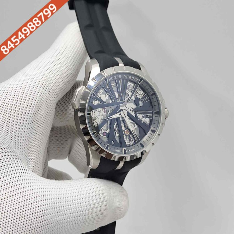 Roger Dubuis Oblvlo Cyber Skeleton Edition Silver Black Dial Black Rubber Strap Swiss Automatic Watch - Image 3