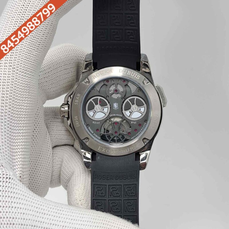Roger Dubuis Oblvlo Cyber Skeleton Edition Silver Black Dial Black Rubber Strap Swiss Automatic Watch - Image 4