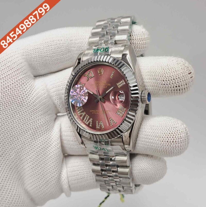 Rolex Date-just Diamond Roman Figure Steel Purple Dial Semi ETA Swiss Automatic Watch - Image 2