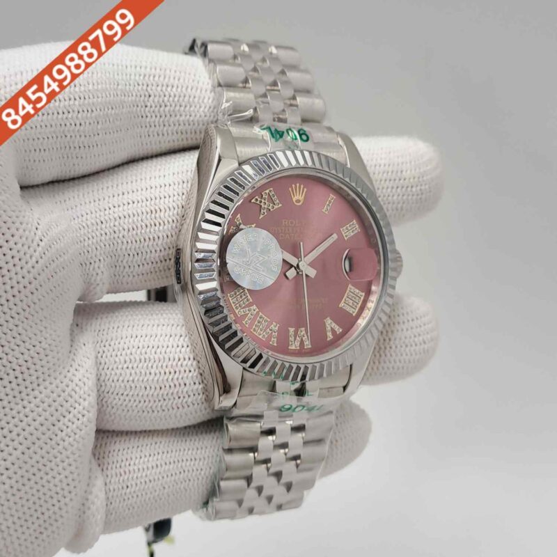 Rolex Date-just Diamond Roman Figure Steel Purple Dial Semi ETA Swiss Automatic Watch - Image 3