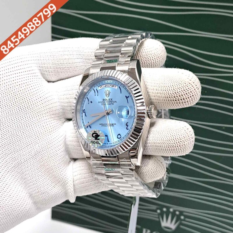 Rolex Day-Date Steel Ice Blue Arabic Dial Semi ETA Swiss Automatic Watch - Image 2