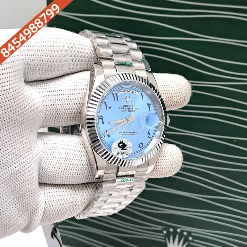 Rolex Day-Date Steel Ice Blue Arabic Dial Semi ETA Swiss Automatic Watch - Image 3