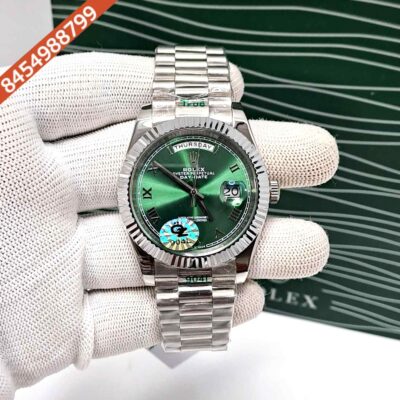 Rolex Day-Date Platinum Steel Roman Green Dial Stainless Steel Strap Semi ETA Swiss Automatic Watch