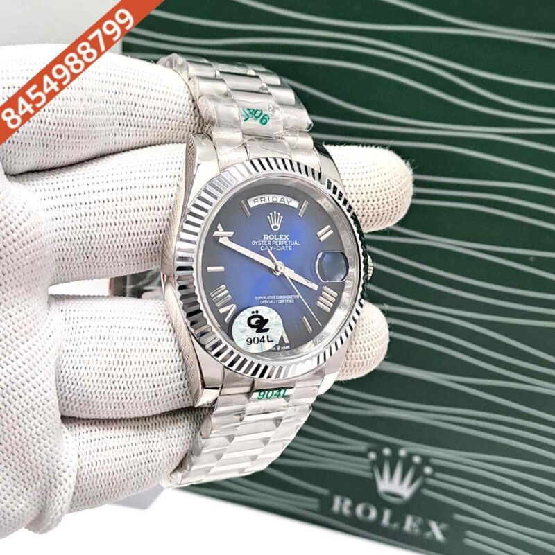 Rolex Day-Date Platinum Steel Roman Nevy blue Dial Stainless Steel Strap Semi ETA Swiss Automatic Watch - Image 3