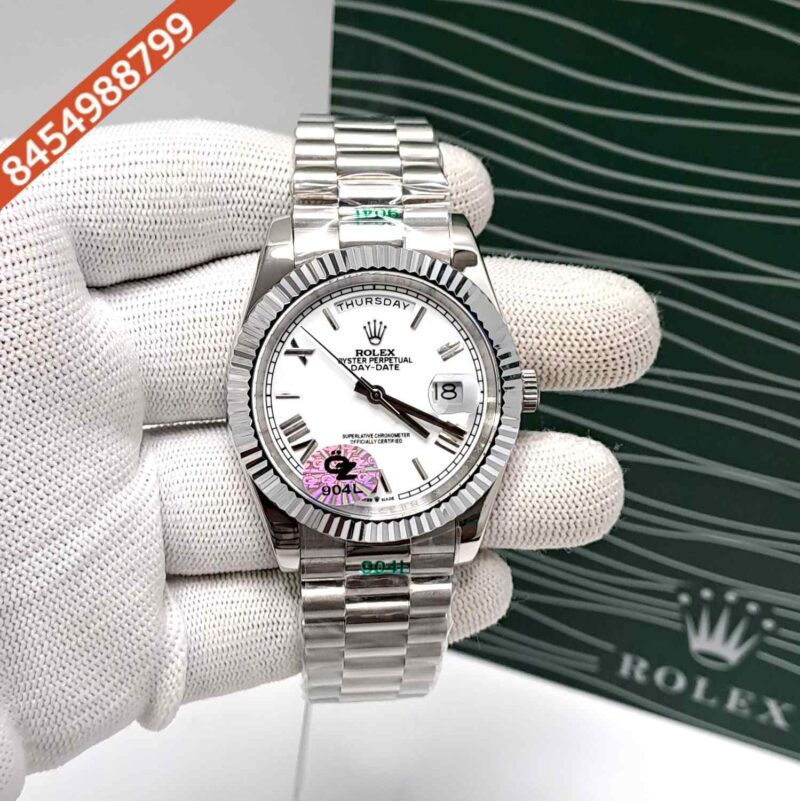 Rolex Day-Date Platinum Steel Roman White Dial Stainless Steel Strap Semi ETA Swiss Automatic Watch
