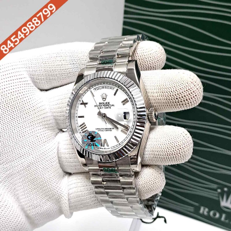 Rolex Day-Date Platinum Steel Roman White Dial Stainless Steel Strap Semi ETA Swiss Automatic Watch - Image 2