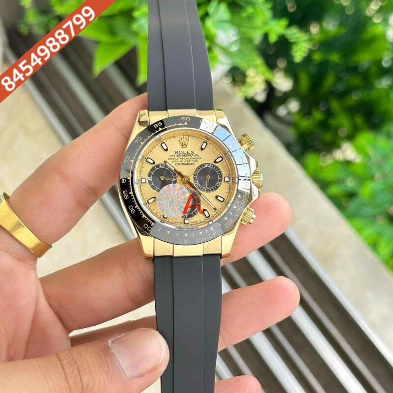 Rolex Oyster Perpetual Cosmograph Daytona Golden Steel Golden Dial Black Rubber Strap Swiss Automatic Watch