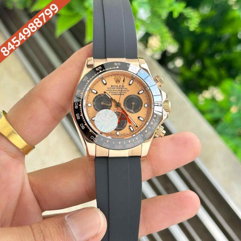 Rolex Oyster Perpetual Cosmograph Daytona Rose Gold Case Rose Gold Dial Black Rubber Strap Swiss Automatic Watch