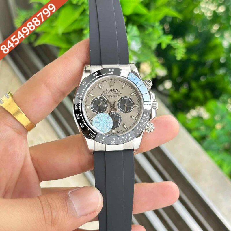 Rolex Oyster Perpetual Cosmograph Daytona Steel Grey Dial Black Rubber Strap Swiss Automatic Watch