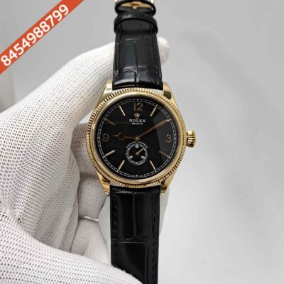 Rolex Perpetual 1908 Gold Black Dial Black Leather Strap Swiss Automatic Watch