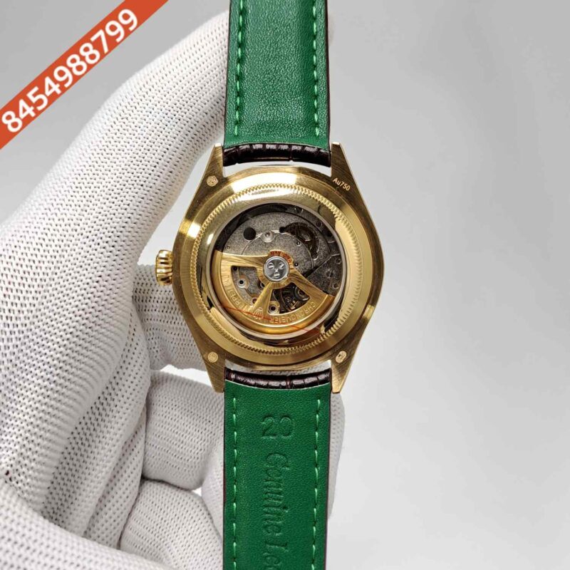 Rolex Perpetual 1908 Gold White Dial Brown Leather Strap Swiss Automatic Watch - Image 4