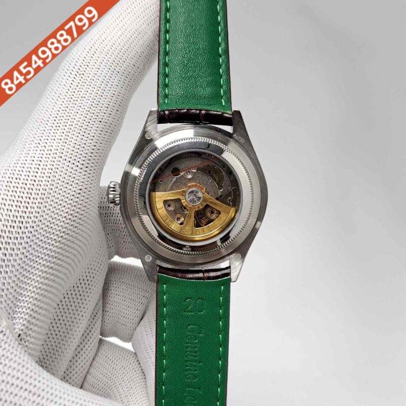 Rolex Perpetual 1908 Silver White Dial Brown Leather Strap Swiss Automatic Watch - Image 4