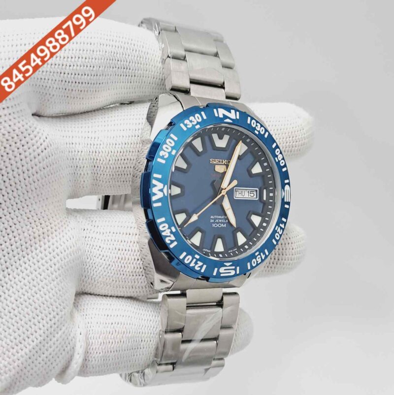 Seiko Sports 5 24 Jewels 100M Steel Blue Dial Swiss Automatic Watch - Image 3