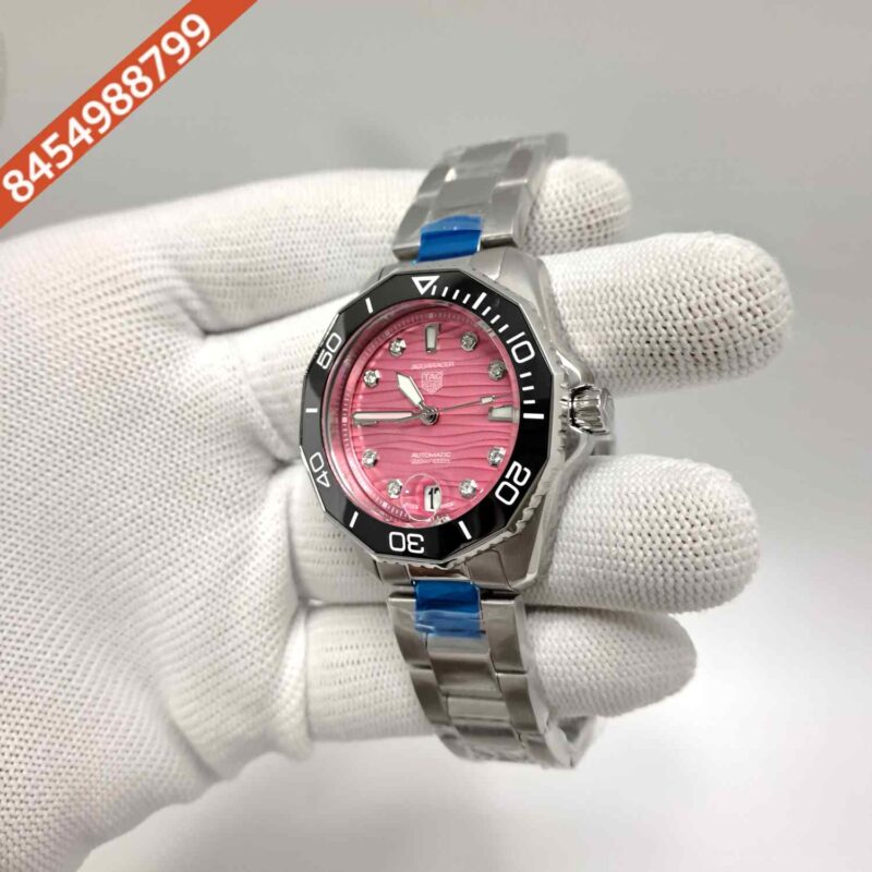 TAG Heuer Aquaracer Professional 300 Date-Steel Pink Dial Diamond Marking Swiss Watch - Image 2