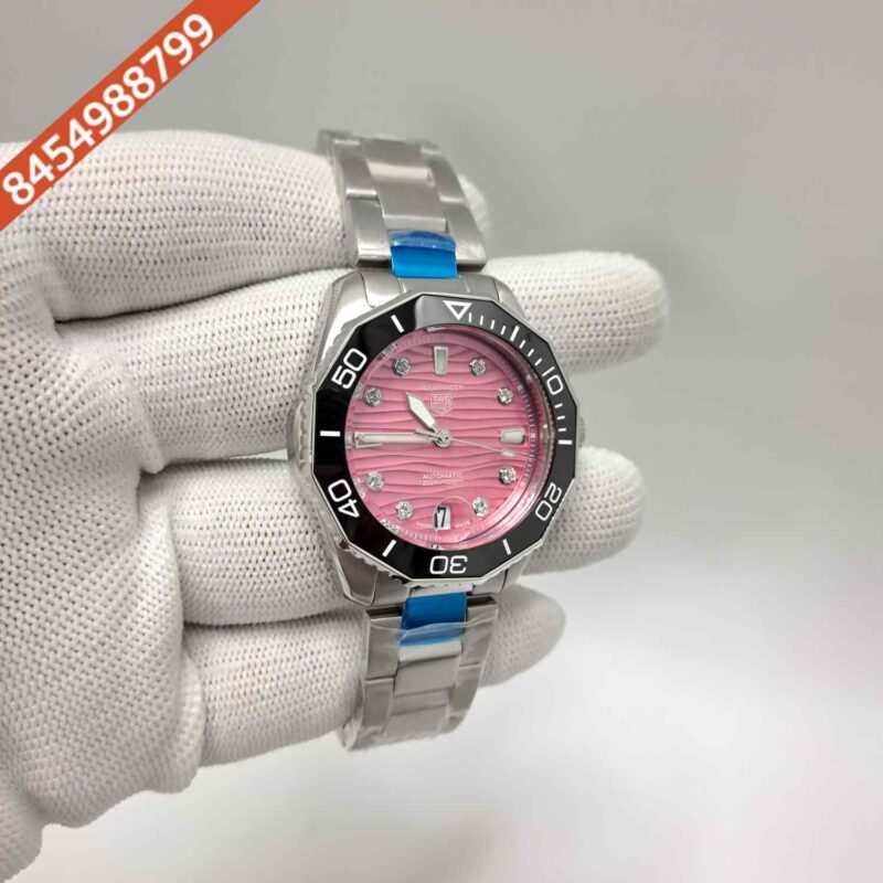 TAG Heuer Aquaracer Professional 300 Date-Steel Pink Dial Diamond Marking Swiss Watch - Image 3