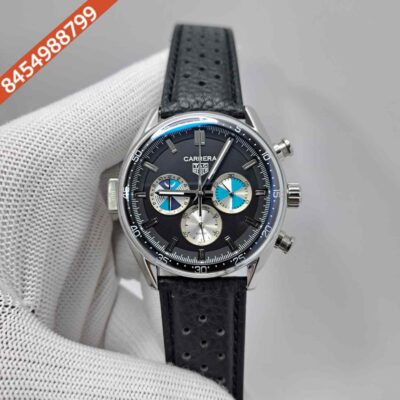 TAG Heuer Seafarer X Hodinkee Carrera Chronograph Black Dial Black Leather Strap Swiss Automatic Watch