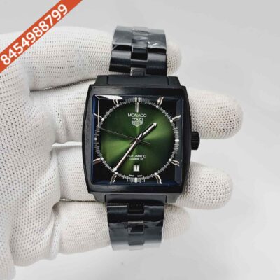Tag Heuer Monaco Green Dial Black Stainless Steel Strap Swiss Automatic Watch