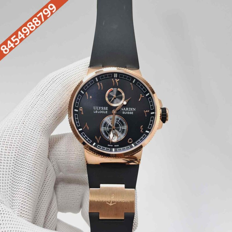 Ulysse Nardin Marine Chronometer Rose Gold Black Dial Rubber Strap Automatic Watch