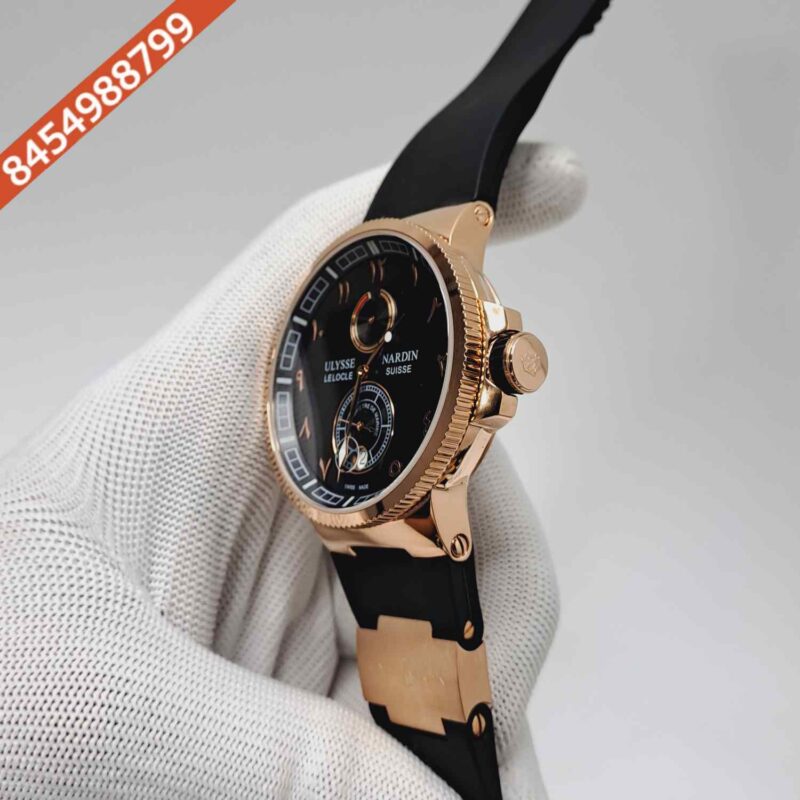 Ulysse Nardin Marine Chronometer Rose Gold Black Dial Rubber Strap Automatic Watch - Image 2