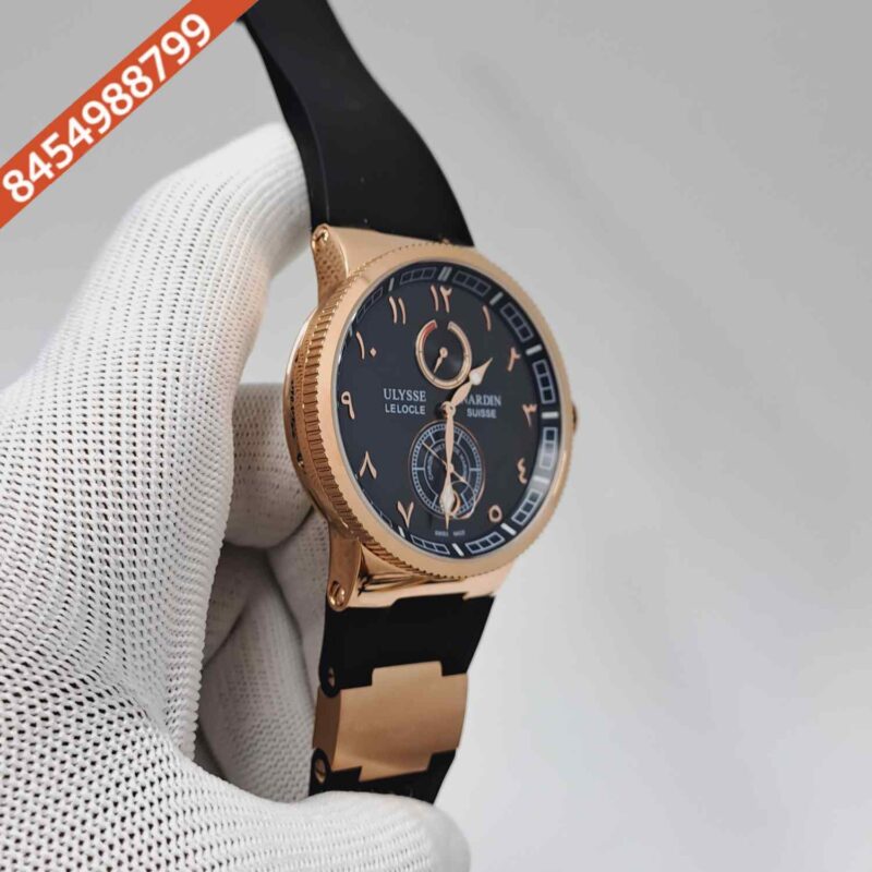 Ulysse Nardin Marine Chronometer Rose Gold Black Dial Rubber Strap Automatic Watch - Image 3