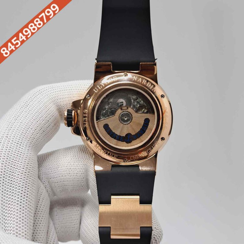 Ulysse Nardin Marine Chronometer Rose Gold Black Dial Rubber Strap Automatic Watch - Image 4
