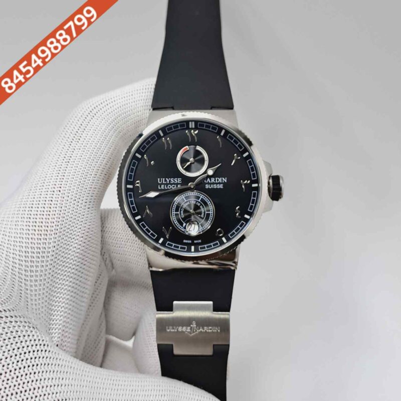 Ulysse Nardin Marine Chronometer Silver Black Dial Rubber Strap Automatic Watch