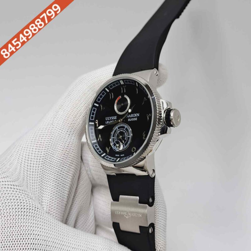 Ulysse Nardin Marine Chronometer Silver Black Dial Rubber Strap Automatic Watch - Image 2