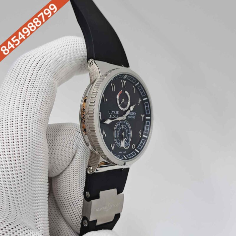 Ulysse Nardin Marine Chronometer Silver Black Dial Rubber Strap Automatic Watch - Image 3