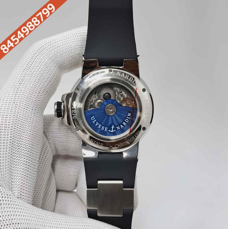 Ulysse Nardin Marine Chronometer Silver Black Dial Rubber Strap Automatic Watch - Image 4