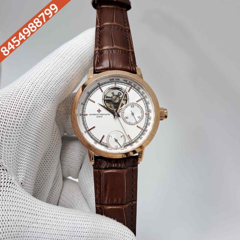 Vacheron Constantin Traditionnelle Tourbillon Chronograph White Dial Leather Swiss Automatic Watch