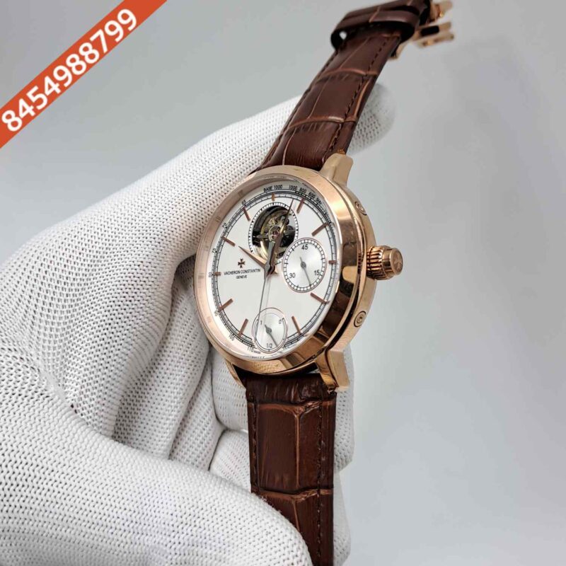 Vacheron Constantin Traditionnelle Tourbillon Chronograph White Dial Leather Swiss Automatic Watch - Image 2