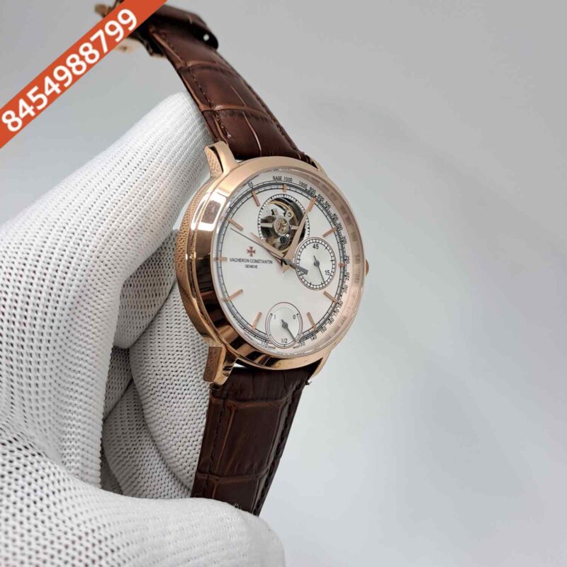Vacheron Constantin Traditionnelle Tourbillon Chronograph White Dial Leather Swiss Automatic Watch - Image 3