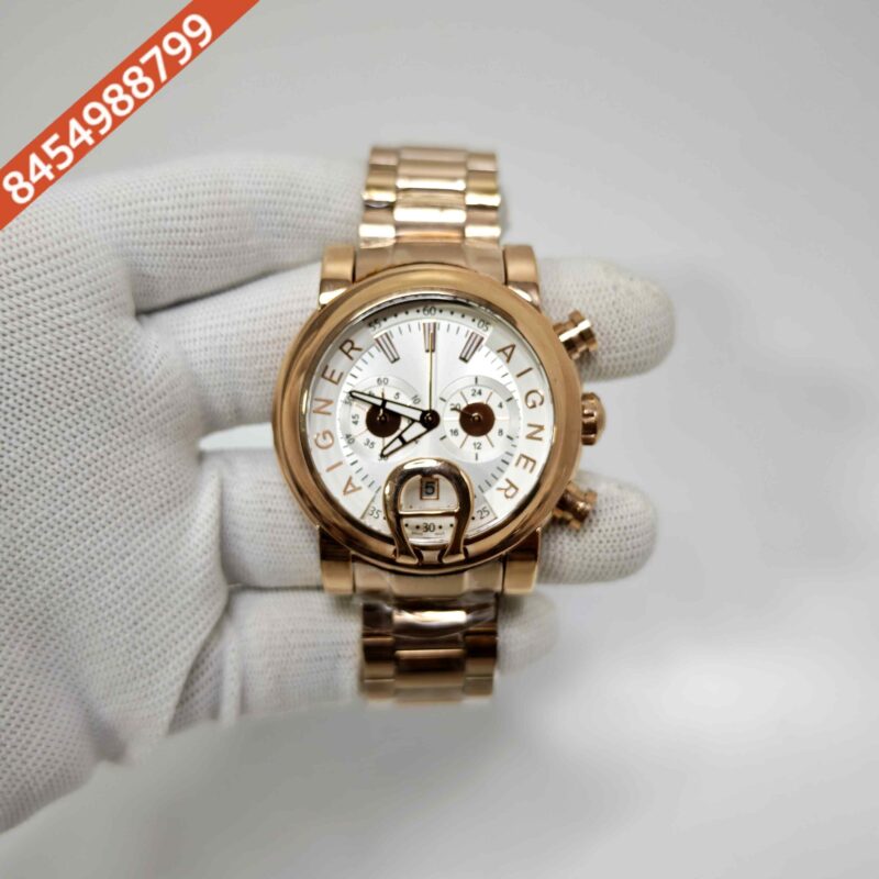 Aigner Bari Chronograph Steel White Dial Rose Gold Steel Strap Swiss Watch