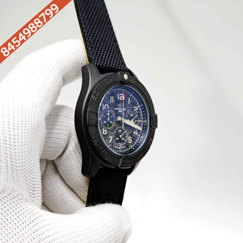 Breitling Avenger B01 Chronograph 44 Black Dial Black Leather Strap Swiss Automatic Watch - Image 3