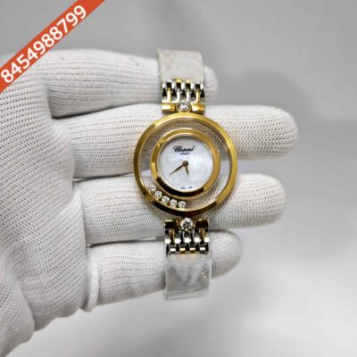 Chopard Happy Diamonds Full Golden White Dial Dual Tone Strap Swiss Quartz Watch