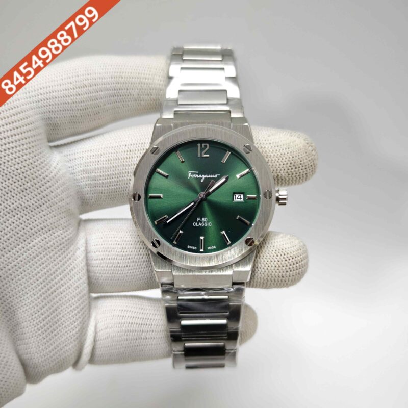 Ferragamo F-80 Classic Steel Green Dial Stainless Steel Strap Swiss Watch