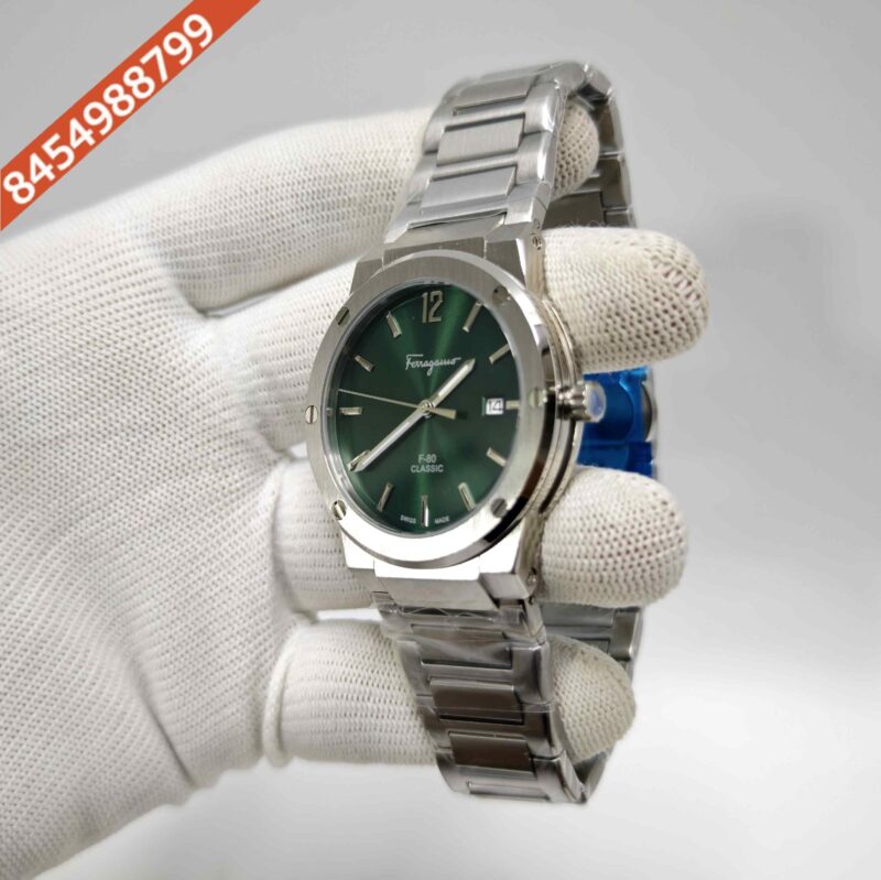 Ferragamo F-80 Classic Steel Green Dial Stainless Steel Strap Swiss Watch - Image 2