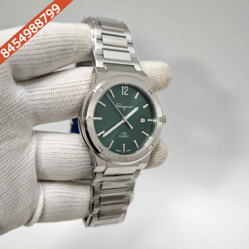Ferragamo F-80 Classic Steel Green Dial Stainless Steel Strap Swiss Watch - Image 3