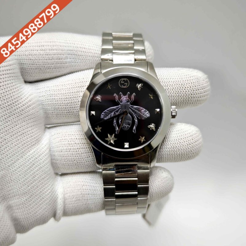 Gucci G-Timeless Iconic Bee Steel Black Dial Stainless Steel Strap Swiss Watch