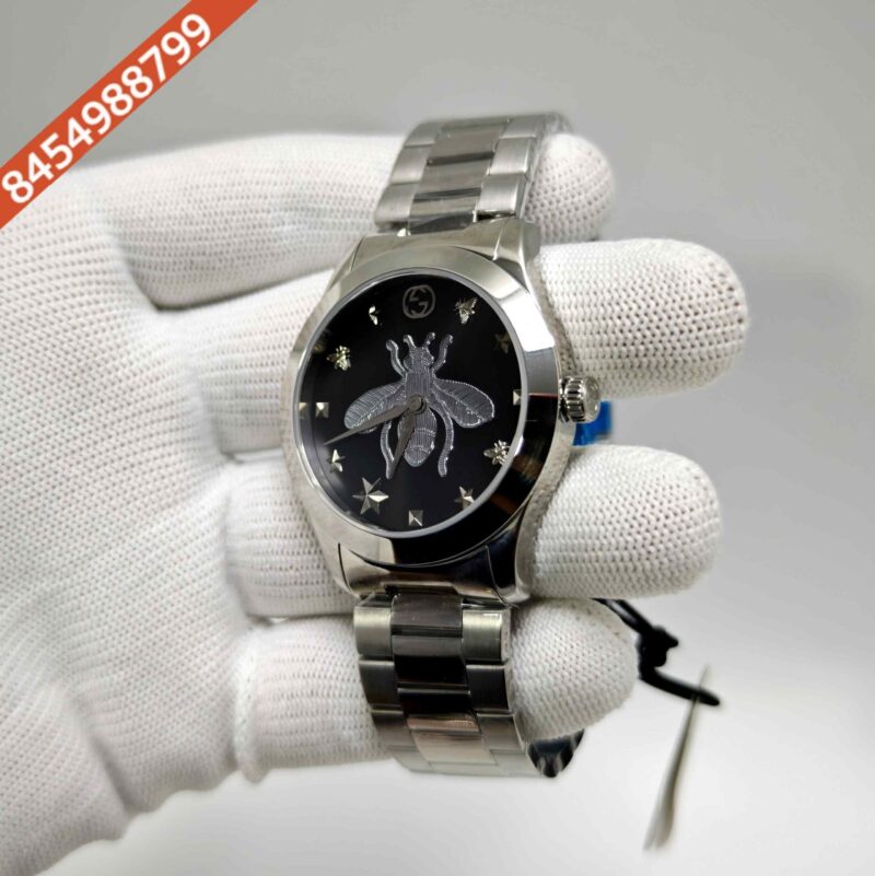 Gucci G-Timeless Iconic Bee Steel Black Dial Stainless Steel Strap Swiss Watch - Image 2