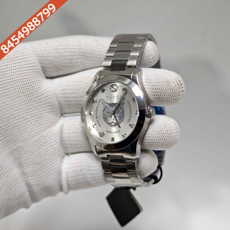 Gucci G-Timeless Steel Cat Face Dial Stainless Steel Strap Swiss Watch - Image 2