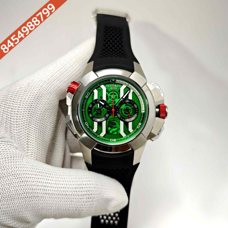 Jacob & Co Epic X Chronograph Green Dial Black Rubber Strap Swiss Watch