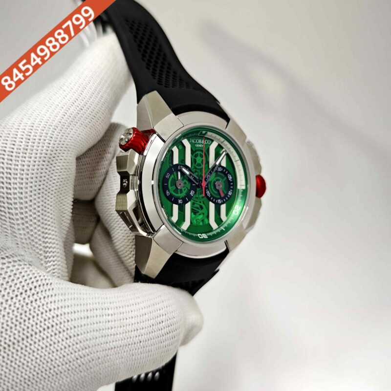 Jacob & Co Epic X Chronograph Green Dial Black Rubber Strap Swiss Watch - Image 3
