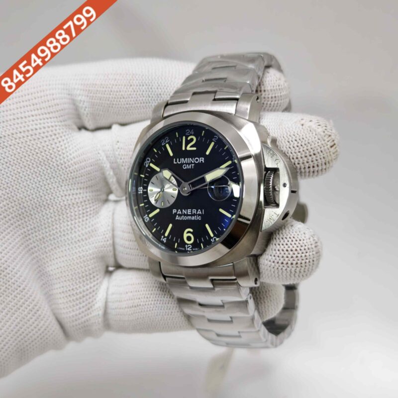 Luminor Panerai GMT PAM 88 Steel Black Dial Stainless Steel Strap Swiss Automatic Watch - Image 2