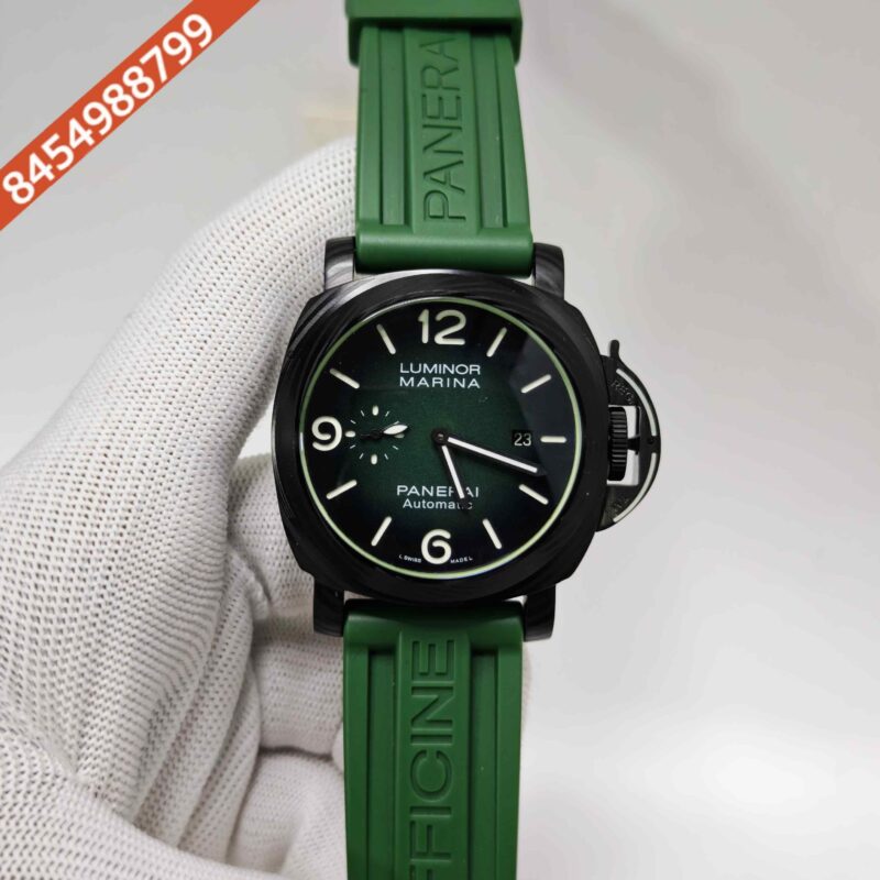 Luminor Panerai Marina Officine Black Steel Green Dial Green Rubber Strap Swiss Automatic Watch